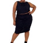 NAVY BLUE SHIMMERY PENCIL SKIRT TWO-PIECE – ‘MIDNIGHT MAGIC’ – UK 22-24