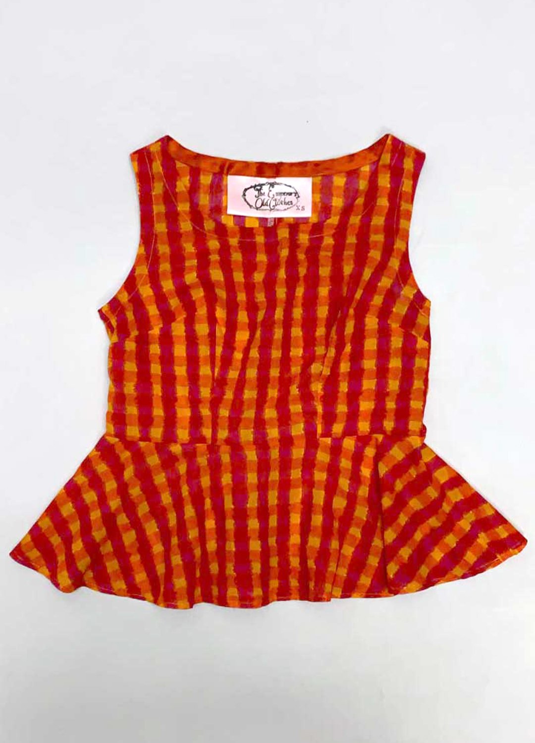 Pink and Orange Check Peplum Crop top - Ref 66 - Resale item - UK 6-8 Pink and Orange Check Peplum Crop top - Ref 66 - Resale item - UK 6-8 - Image 1
