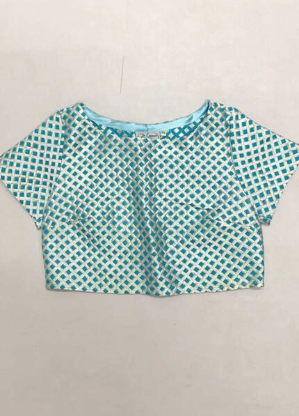 Blue Crosshatch Crop top- Ref 55 - Resale item - UK 6-8