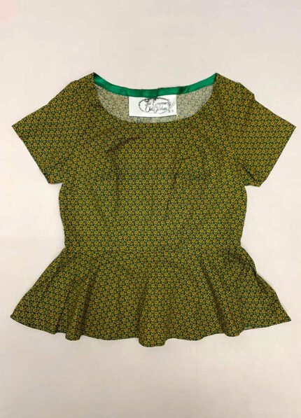 Mustard Floral Brocade Peplum Crop-Top - ref 102 - Resale item - Approx 6-8
