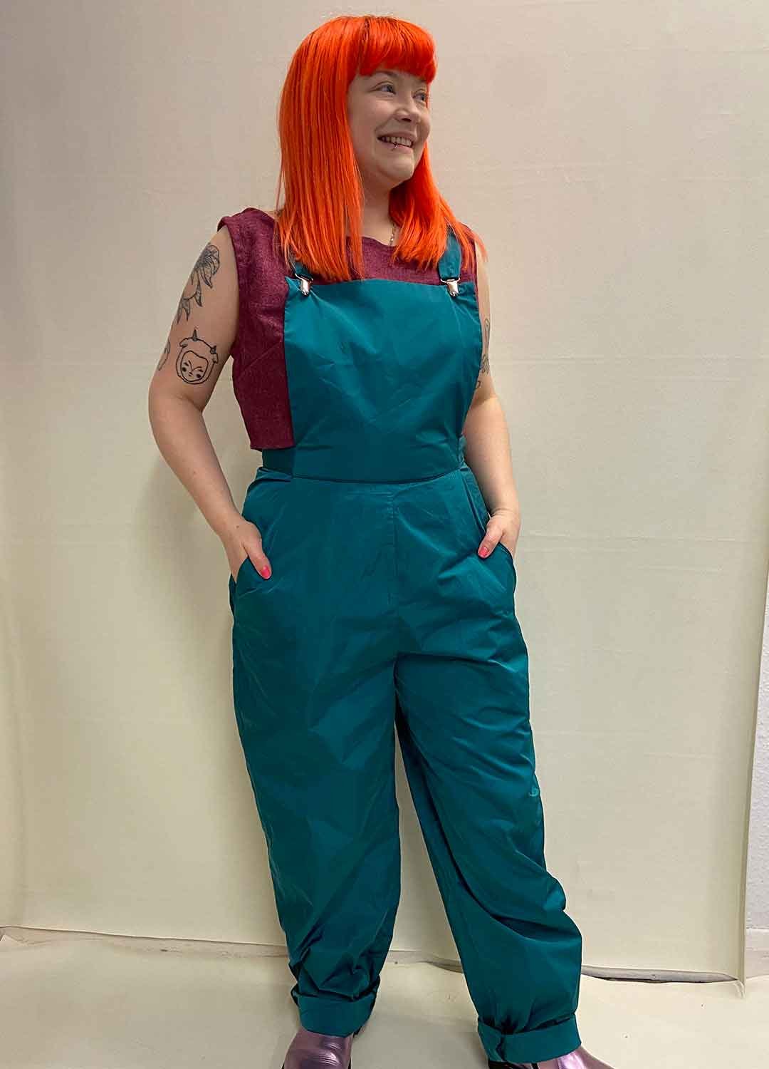 Teal Taffeta Dungarees - ref 36 - Resale item - Approx 12-14 Teal Taffeta Dungarees - ref 36 - Resale item - Approx 12-14 - Image 1