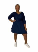 Blue A-line wrapover dress - ref 133 - Resale item - UK 14-16