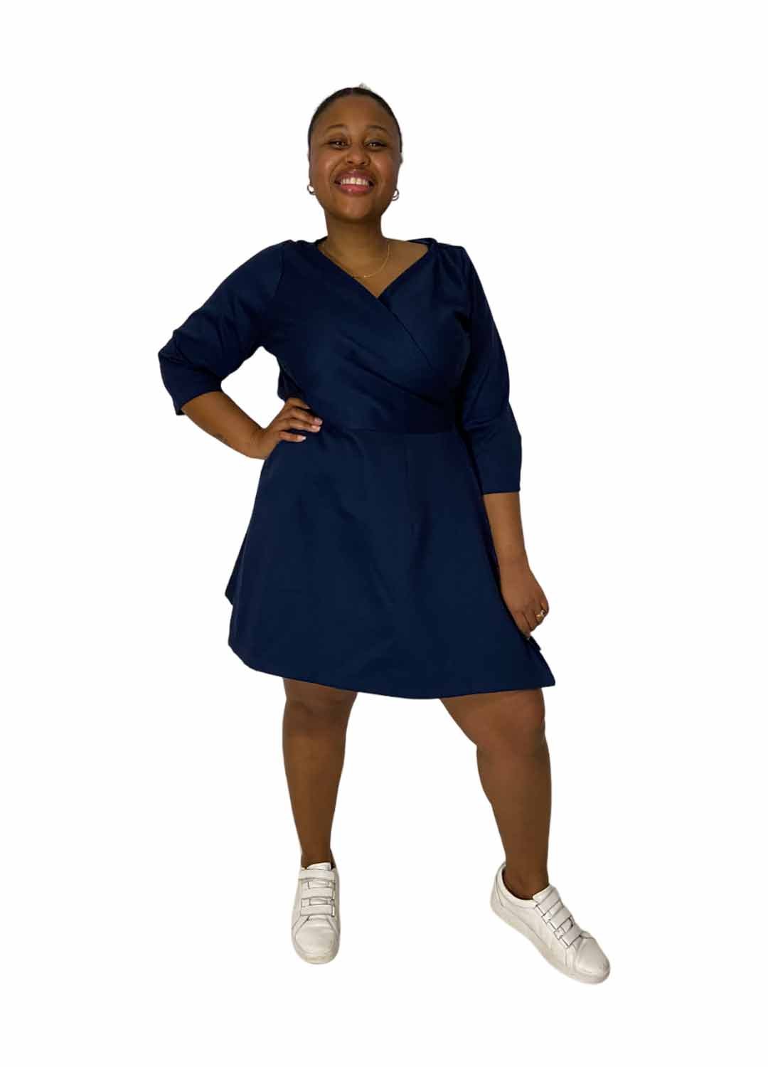 Blue-A-line-wrapover-dress1 Blue A-line wrapover dress - ref 133 - Resale item - UK 14-16 - Image 1