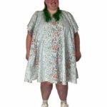 Blue vintage floral trapeze dress - ref 116 - Resale item - UK 30-32