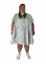 Blue vintage floral trapeze dress - ref 116 - Resale item - UK 30-32