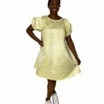 Lemon satin brocade trapeze dress - ref 114 - Resale item - UK 10-12