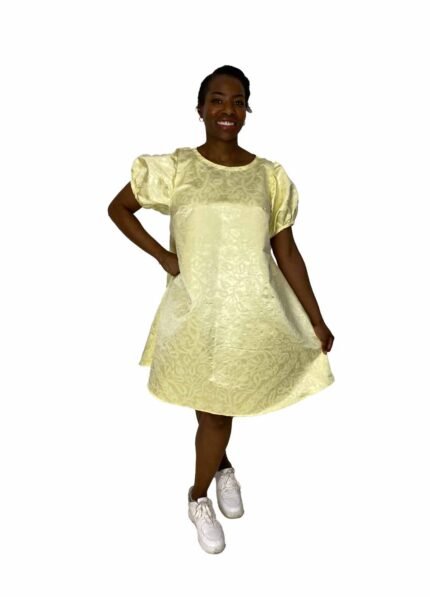 Lemon satin brocade trapeze dress - ref 114 - Resale item - UK 10-12
