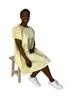 Lemon satin brocade trapeze dress - ref 114 - Resale item - UK 10-12 - Image 2