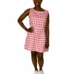 Pink + white checked A-line dress - ref 118 - Resale item - UK 12-14
