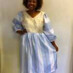 Gold + Blue silk / satin Tea Dress - ref 149 - Resale item - Approx UK 12-14