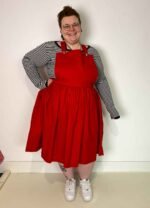 Red gathered pinafore - ref 161 - Resale item - Approx UK 22-24