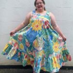 Vintage floral trapeze strap dress - ref 153 - Resale item - UK 30-32