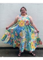 Vintage floral trapeze strap dress - ref 153 - Resale item - UK 30-32