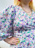 Pink + purple floral cotton wrapover mini dress - ref 180 - Resale item - UK 12-14 - Image 2