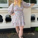 Pink + purple floral cotton wrapover mini dress - ref 180 - Resale item - UK 12-14