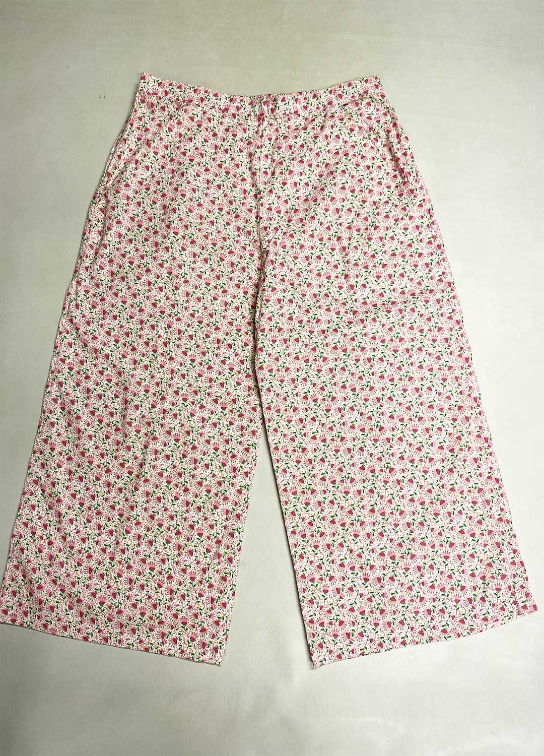 Pink + white ditsy floral cotton wide leg trousers – ref 166 – Resale item – Approx UK 22-24 Pink + white ditsy floral cotton wide leg trousers - ref 166 - Resale item - Approx UK 22-24 - Image 1