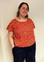 Red + green dotty cotton tee - ref 177 - Resale item - Approx UK 18-20